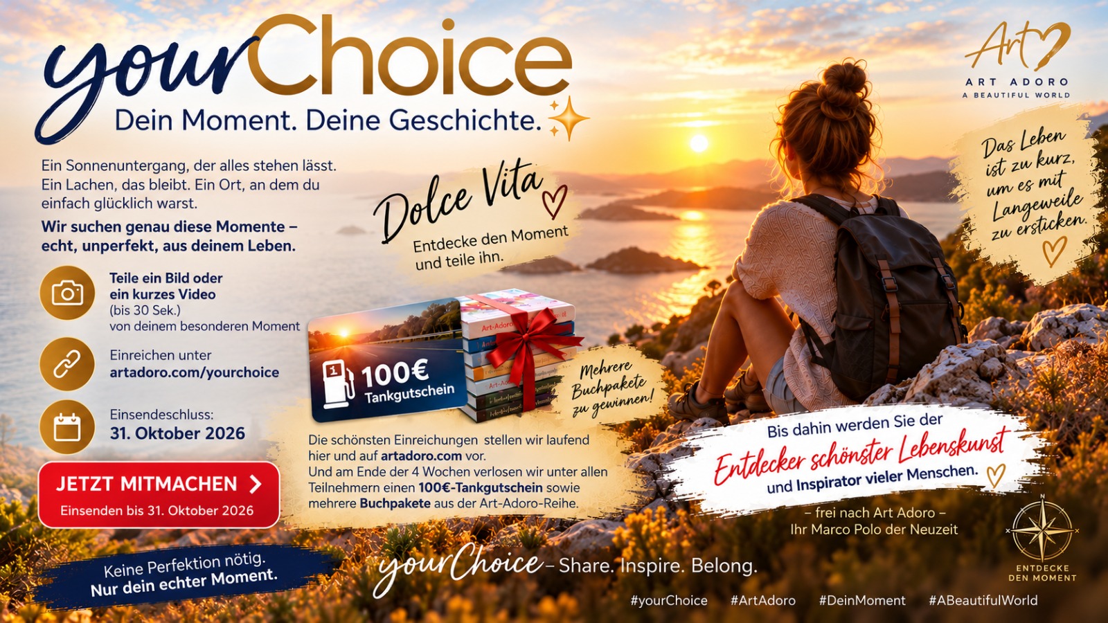 yourChoice Gewinnspiel: persönlichen Moment bis 31. Oktober 2026 einreichen und einen Tankgutschein oder Buchpakete gewinnen